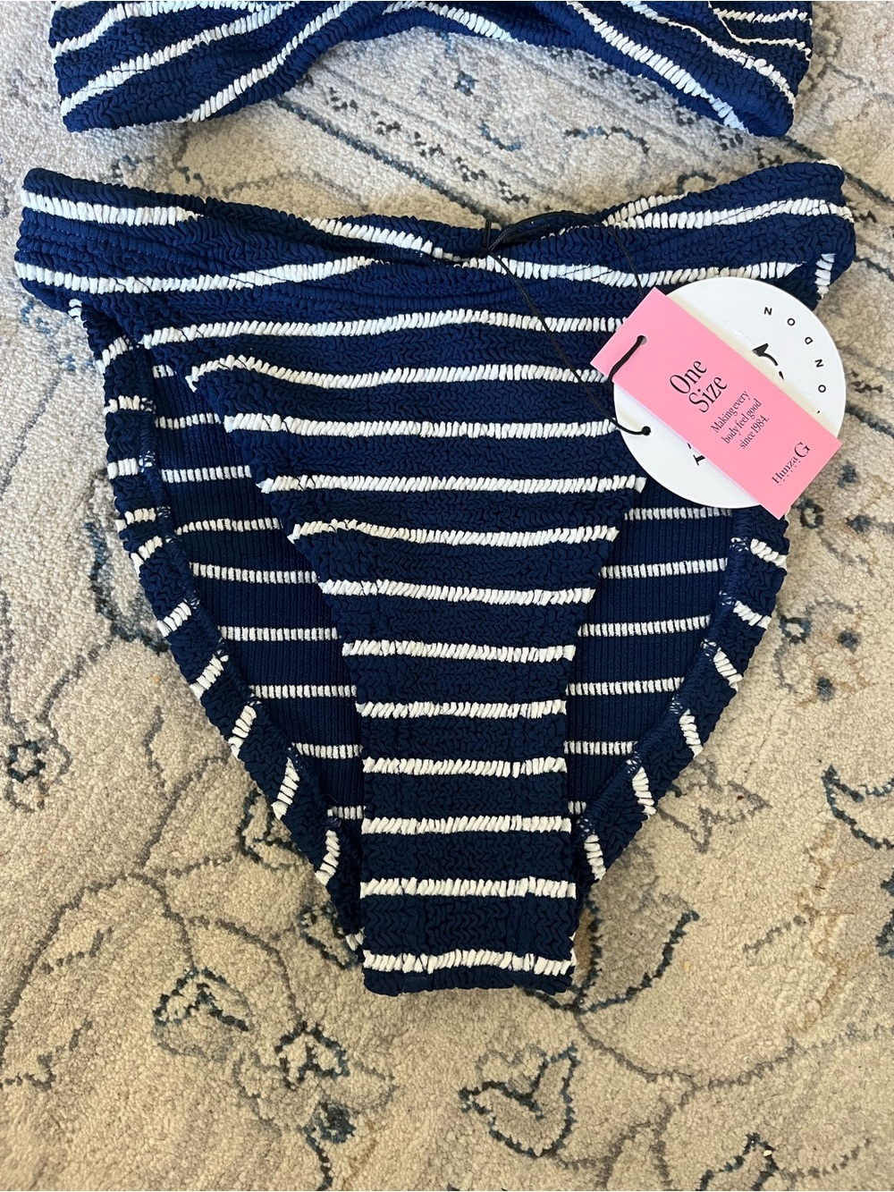 NWT Hunza G Navy and White Striped Jean Bandeau Bikini - Picture 7 of 12